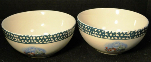 Thomson Pottery Winterland Green Cereal Bowls 6" Set of 2 Excellent