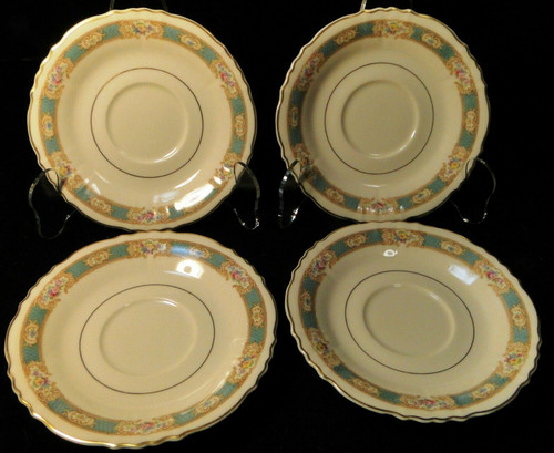 Syracuse China Raleigh Green Saucers Federal Shape Set of 4 Excellent
