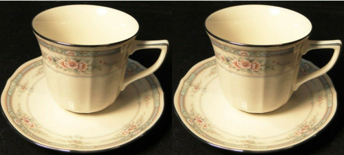 Noritake Rothschild Tea Cup Saucer Sets 7293 Ivory China 2 Excellent