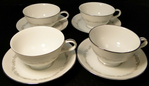 Noritake Crestmont Tea Cup Saucer Sets 6013 Japan White 4 Excellent