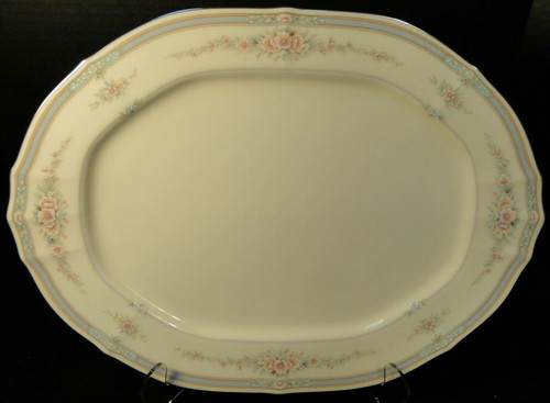 Noritake Rothschild Oval Platter 14 1/4" 7293 Ivory China Pink Blue Excellent