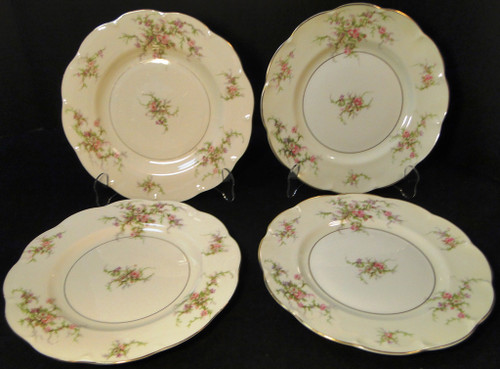 Theodore Haviland NY Rosalinde Luncheon Plates 8 3/4" Pink Green Set 4 Excellent
