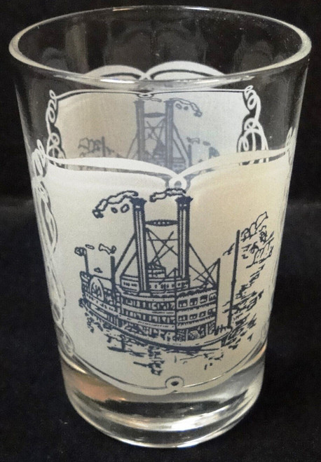 Royal China Currier Ives Glass 4 Oz 3 5/8" Juice Riverboat White Excellent