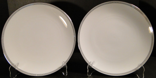 Noritake Silver Key Dinner Plates 10 1/2" 5941 Platinum Trim Set of 2 Excellent