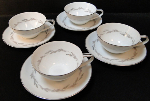 Noritake Graywood Tea Cup Saucer Sets 6041 Japan Gray Leaves 4 Excellent