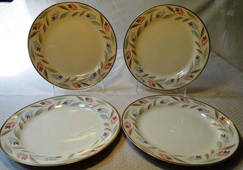 Homer Laughlin Nantucket Dinner Plates 10" Eggshell Nautilus Set of 4 Excellent