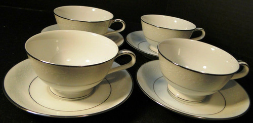 Noritake Buckingham Tea Cup Saucer Sets 6438 White Embossing 4 Excellent