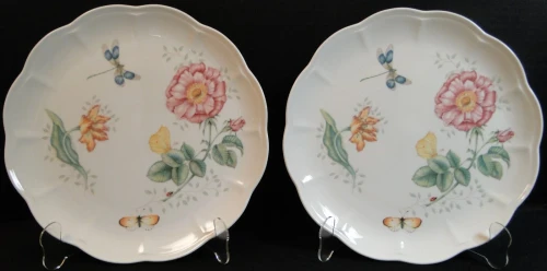 Lenox Butterfly Meadow Dragonfly Dinner Plates 10 7/8" Set of 2 Excellent