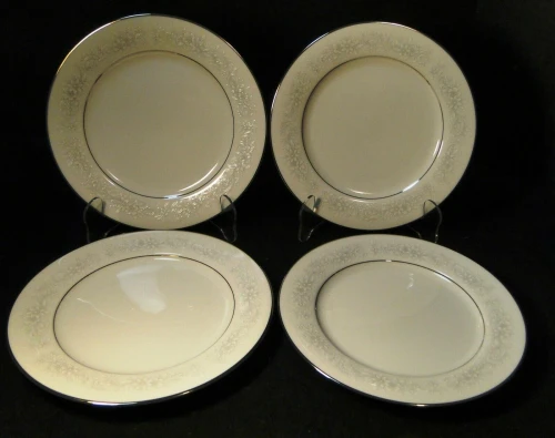 Noritake Cumberland Salad Plates 8 1/4" 2225 White Embossing Set of 4 Excellent