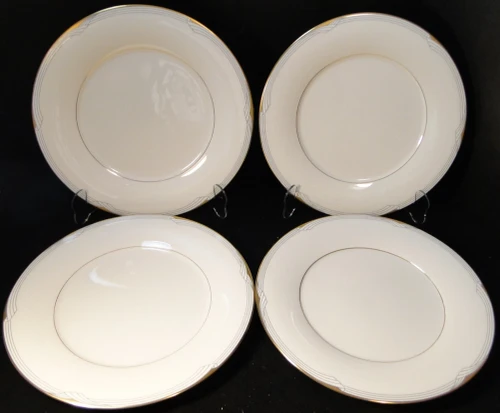 Noritake Golden Cove Dinner Plates 10 5/8" 7719 Gold Trim Set of 4 Excellent