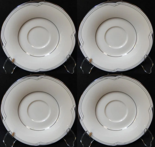 Noritake Sterling Cove Saucers 7720 Platinum Trim White Set of 4 Excellent
