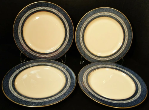 Theodore Haviland NY Mosaic Cobalt Blue Dinner Plates 10 1/8" Set of 4 Excellent