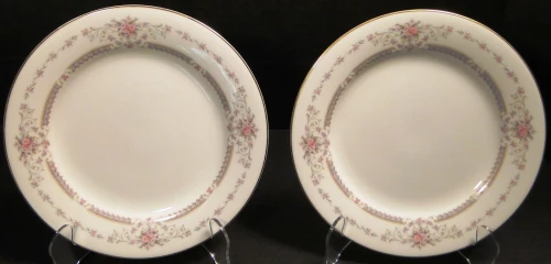Noritake Benton Salad Plates 8 1/4" 6204 Pink Blue Flowers Gold Trim 2 Excellent