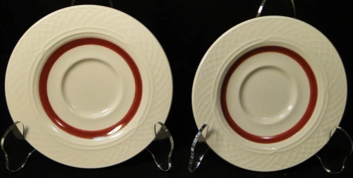 Homer Laughlin Gothic White Maroon Saucers Restaurant Ware Set of 2 Excellent