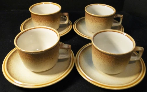 Mikasa Stylekraft Cup Saucer Sets CO900 Brown Tan Speckled 4 Excellent
