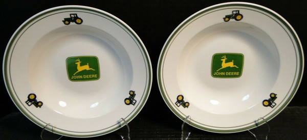 Gibson John Deere Soup Bowls 9" Salad Pasta Logo Tractor Set of 2 | DR Vintage Dinnerware and Replacements