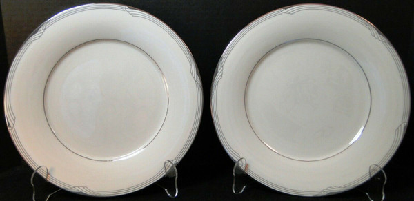 Noritake Sterling Cove Dinner Plates 10 5/8" 7720 Silver Trim Set of 2 | DR Vintage Dinnerware and Replacements