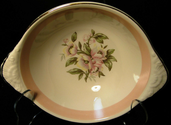 Homer Laughlin Nautilus N1769 Lugged Cereal Bowl 7" Pink Band | DR Vintage Dinnerware and Replacements