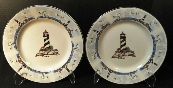 Todays Home Lighthouse Dinner Plates 10" Coastal Scenes Nautical Set 2 | DR Vintage Dinnerware and Replacements