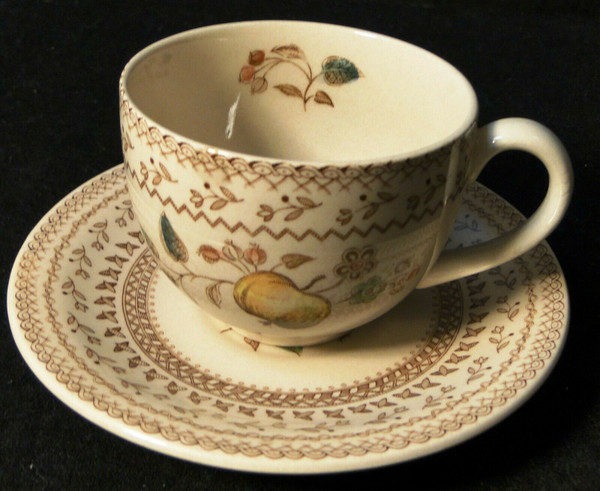 Johnson Brothers Fruit Sampler Tea Cup Saucer Set Old Granite | DR Vintage Dinnerware and Replacements