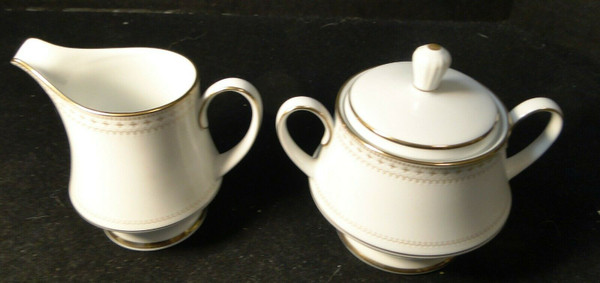 Noritake Barrington Creamer and Sugar Bowl with lid 2030 Gold Trim | DR Vintage Dinnerware and Replacements