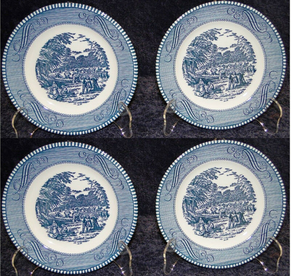 Royal China Currier Ives Blue White Bread Plates The Harvest Set of 4 | DR Vintage Dinnerware and Replacements