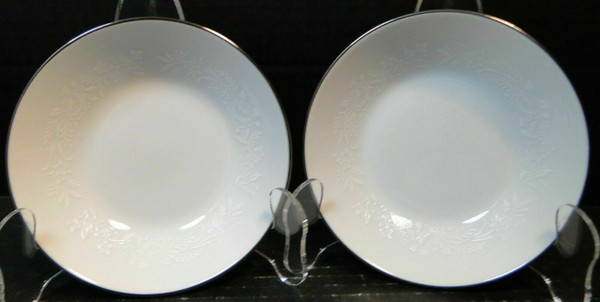 Noritake Reina Soup Bowls 6450 Q 7 3/8" Salad White Embossing Set of 2 | DR Vintage Dinnerware and Replacements
