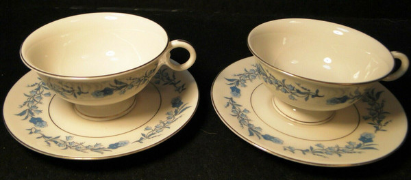 Theodore Haviland NY Clinton Tea Cup Saucer Sets Blue Flowers 2 | DR Vintage Dinnerware and Replacements