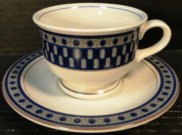 Mikasa Aztec Blue Cup Saucer Set CB009 Potters Touch | DR Vintage Dinnerware and Replacements