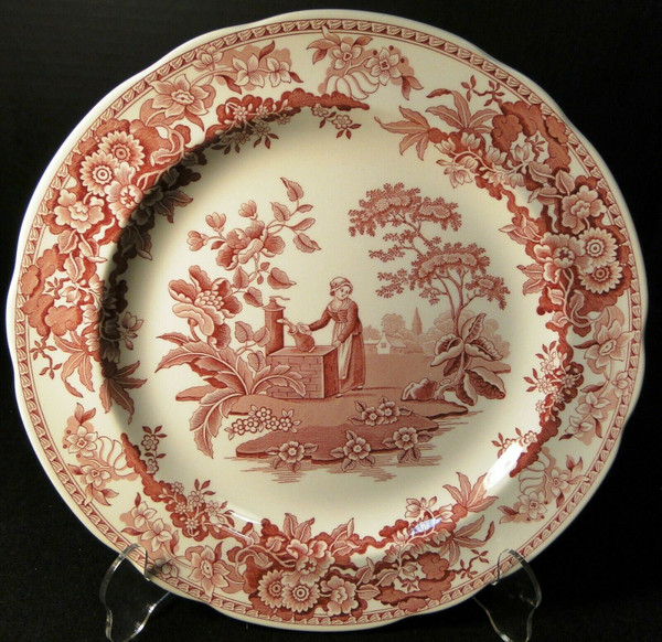 Spode Archive Collection Girl At Well Dinner Plate 10 3/8 Georgian Cranberry | DR Vintage Dinnerware and Replacements