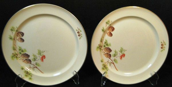 Taylor Smith Taylor Pine Cone Luncheon Plates 9 1/4" TST 1649 Set of 2 | DR Vintage Dinnerware and Replacements