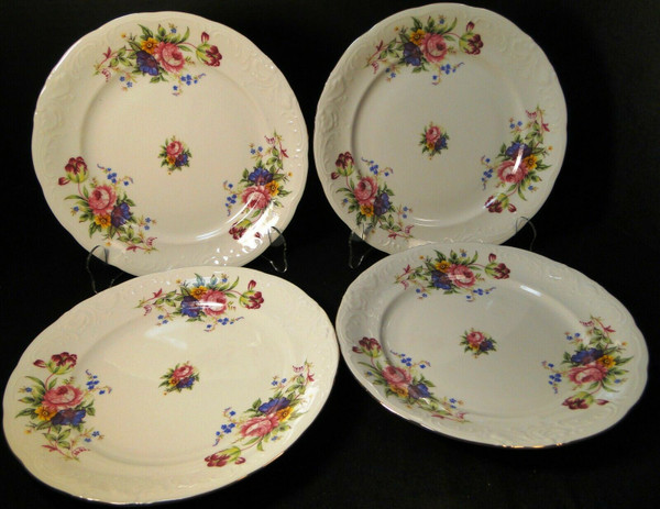 Royal Kent Poland RKT6 Dinner Plates 10" Pink Roses Floral Set of 4 | DR Vintage Dinnerware and Replacements