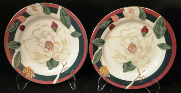 Tienshan Magnolia Salad Plates 8" Flowers Red White Set of 2 | DR Vintage Dinnerware and Replacements
