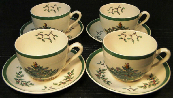 Spode Christmas Tree Tea Cup Saucer Sets S3324 Vintage England 4 | DR Vintage Dinnerware and Replacements