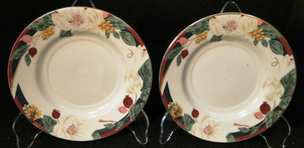 Tienshan Magnolia Saucers Flowers Red White Set of 2 | DR Vintage Dinnerware and Replacements