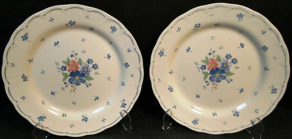 Nikko Dauphine Salad Plates 7 3/8" Provincial Designs Blue Pink Set 2 | DR Vintage Dinnerware and Replacements