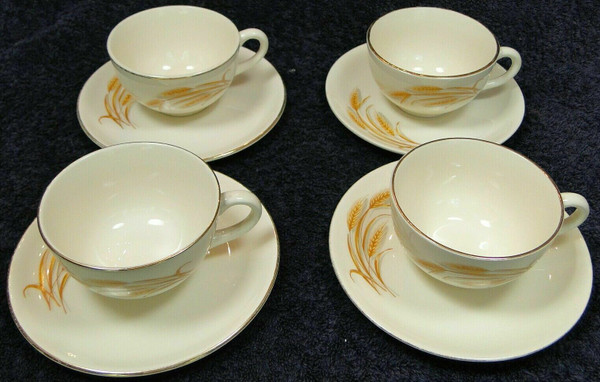 Homer Laughlin Golden Wheat Tea Cup Saucer Sets Vintage 4 | DR Vintage Dinnerware and Replacements