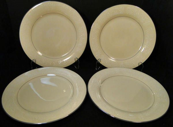 Ivory Fantasy China Japan Dinner Plates 10 3/4" White Lace Set of 4 | DR Vintage Dinnerware and Replacements