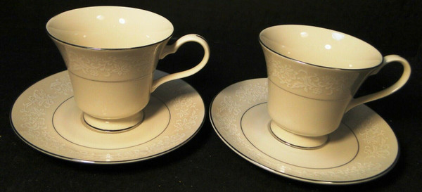 Ivory Fantasy China Japan Tea Cup Saucer Sets White Lace 2 | DR Vintage Dinnerware and Replacements