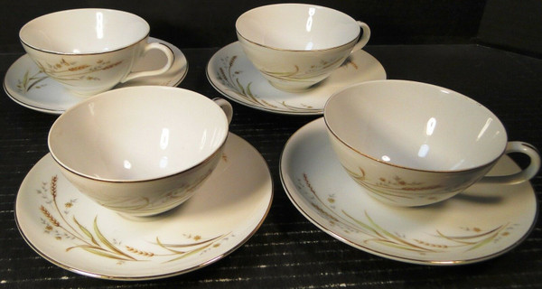 Fine China Japan Golden Harvest Tea Cup Saucer Sets 4 | DR Vintage Dinnerware and Replacements