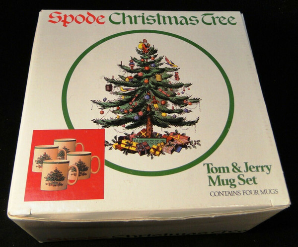 Spode Christmas Tree Mugs Tom & Jerry S3324 Vintage England Set of 4 in Orig Box