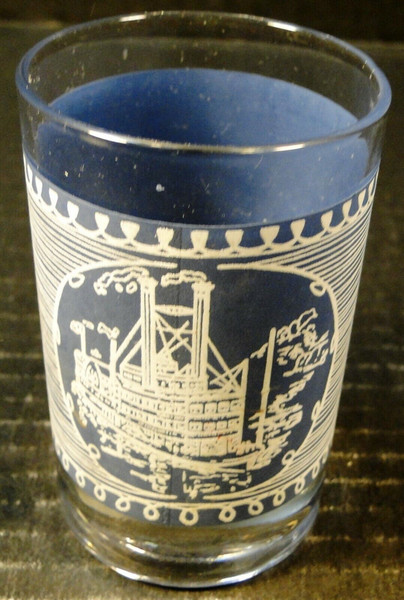 Royal China Currier Ives Glass 4 Oz 3 5/8" Juice Riverboat Excellent