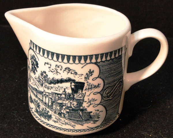 Royal China Currier Ives Syrup Pitcher Locomotive Tall Creamer Rare Excellent