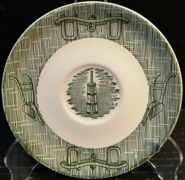 SCIO Currier Ives Green Saucer 6" Yoke & Plow Excellent