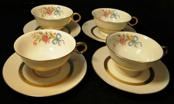 Theodore Haviland NY Kenmore Tea Cup Saucer Sets Pink Floral 4 Excellent