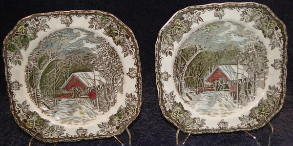 Johnson Brothers Friendly Village Sq Salad Plates 7 1/2" Bridge Set 2 Excellent