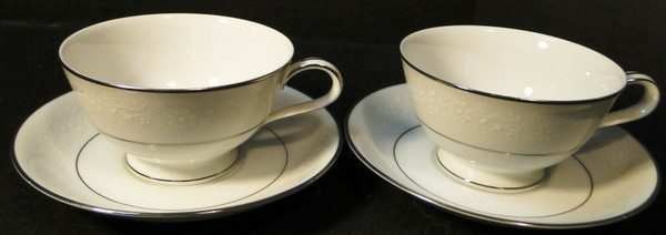 Noritake Buckingham Tea Cup Saucer Sets 6438 White Embossing 2 Excellent