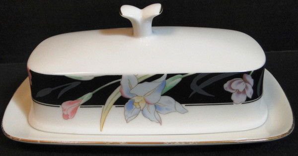 Mikasa Charisma Black Butter Dish with Lid L 9050 Japan Pink Flowers Excellent Mikasa Charisma Black Butter Dish with Lid L 9050 Japan Pink Flowers Excellent