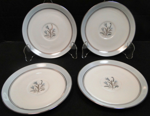 Noritake Bluebell Saucers 5558 Blue Band Platinum Trim Set of 4 Excellent