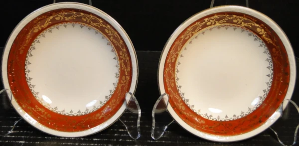 Homer Laughlin Craftsman Formal Rust Red Berry Bowls 5 1/2 Fruit Set 2 Excellent